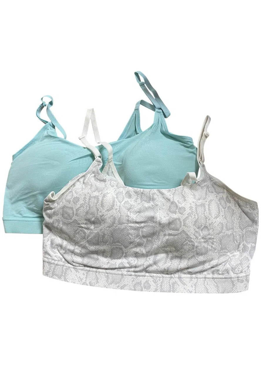 Uncover Women's 2pk Sewn-In Cup Lounge Bra Turquoise/SnakesSkin -